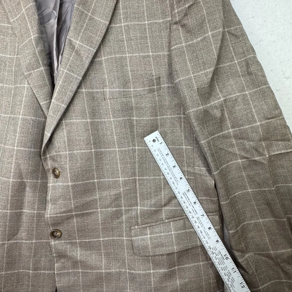 Jos. A. Bank Blazer Mens 50 Regular Tan Silk Wool Windowpane Plaid Signature